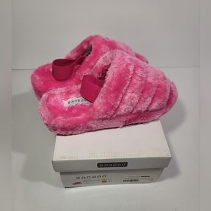 Women's Fur Comfy Fashion Slingback Sandal Slides Hot Pink Size 7